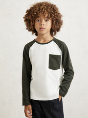 Reiss | 3-9 yrs Cotton Colour-Block Long-Sleeve T-Shirt in Green