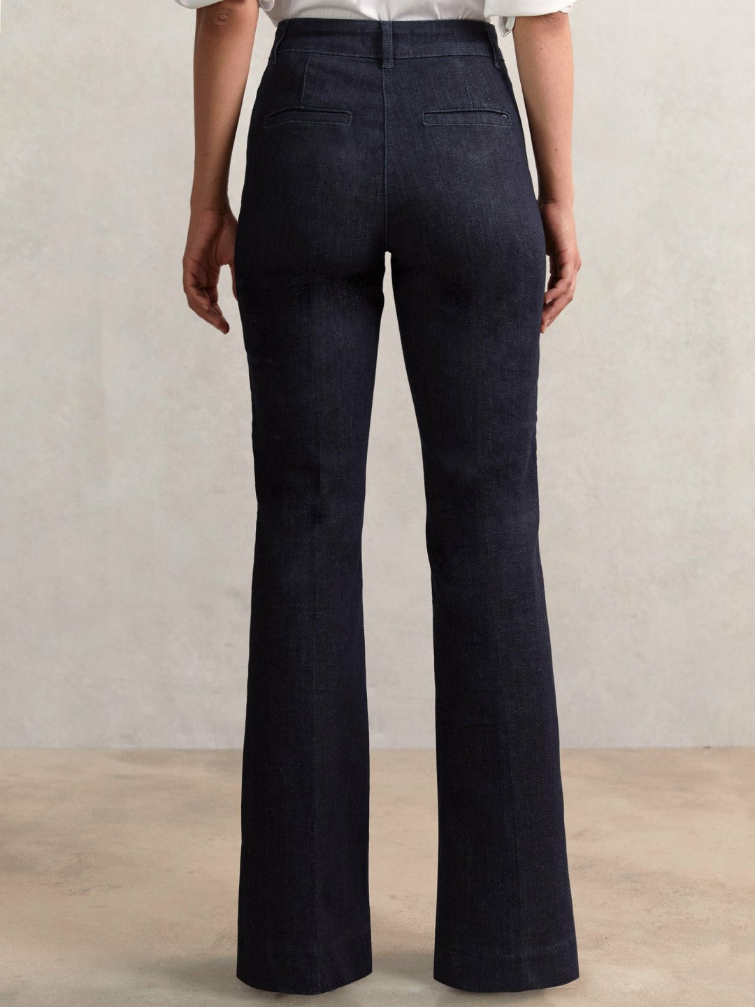 Reiss | Petite Button-Detail High-Rise Flared Jeans in Dark Blue