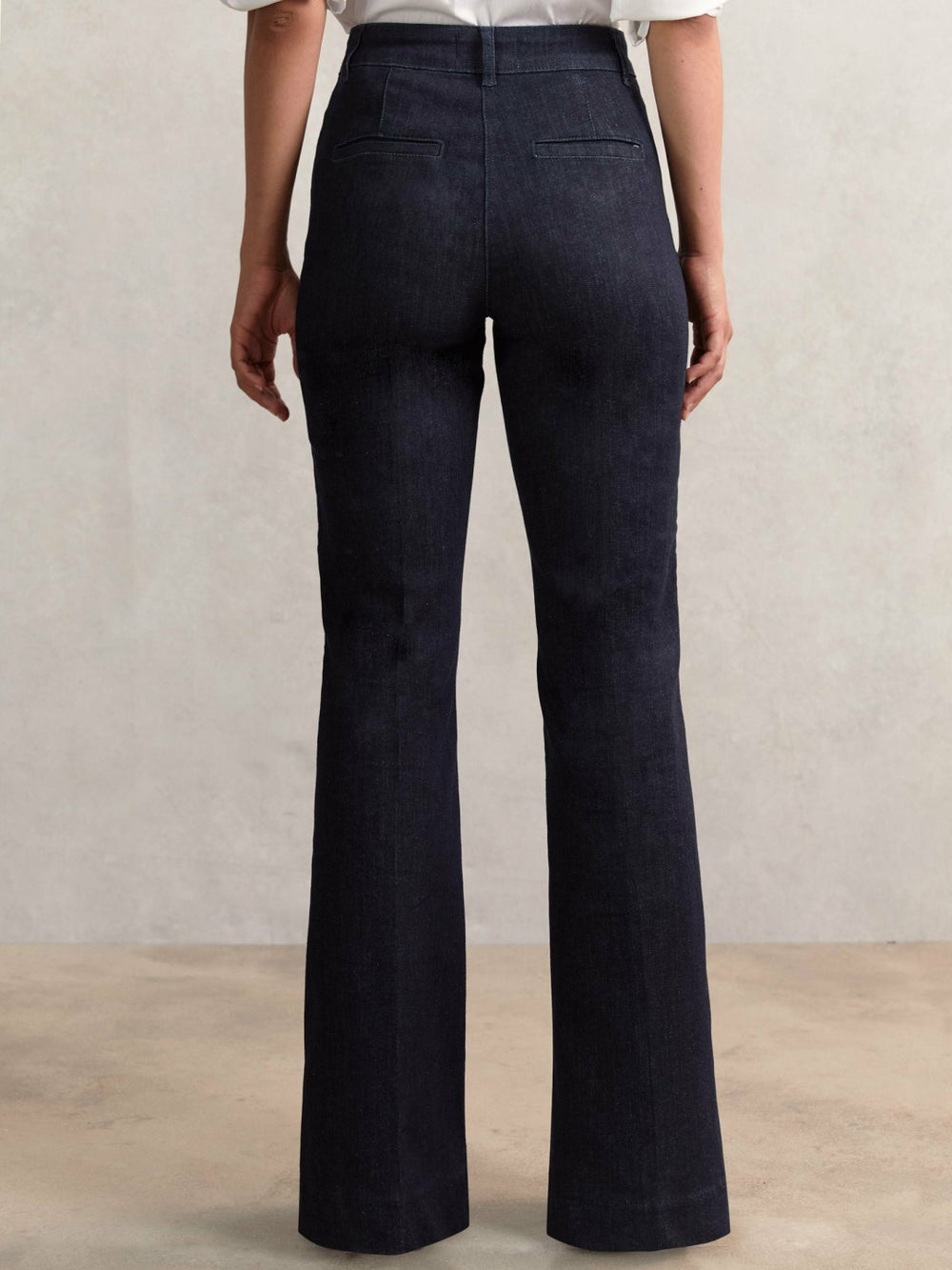 Reiss | Petite Button-Detail High-Rise Flared Jeans in Dark Blue